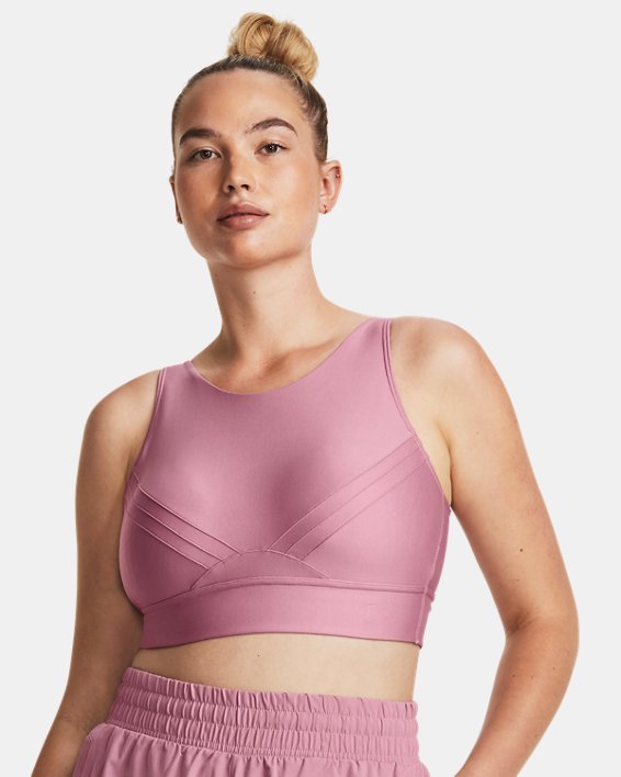 Women's UA Infinity Mid Pintuck Sports Bra in Pink image number 4